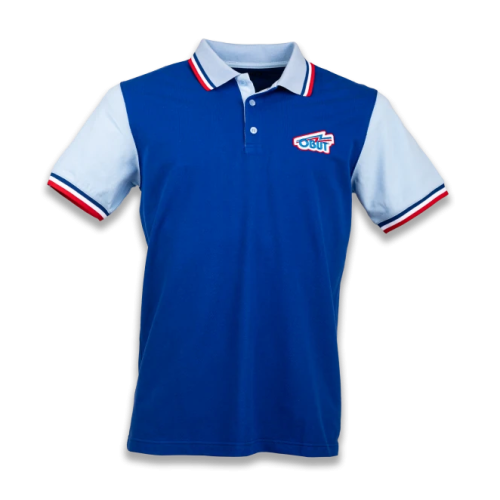 POLO MASCULINO AZUL LOGOTIPO RETRO